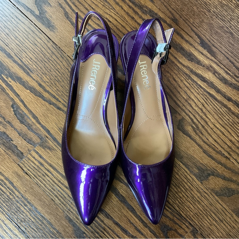 J. Reneé Purple Patent Pointed-Toe Slingback Pumps